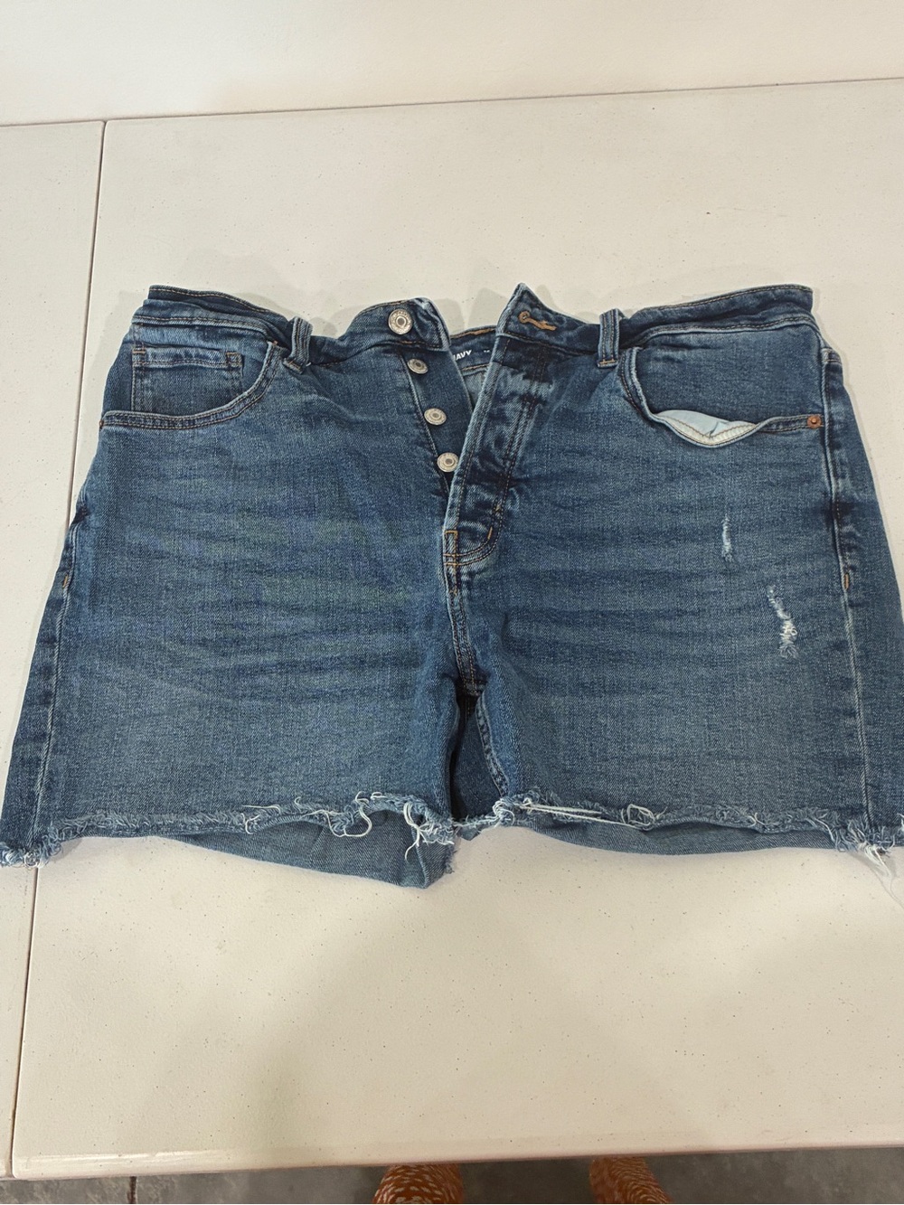 Old Navy OG Straight High-Rise Jean Shorts Size 16 Button Fly Distressed